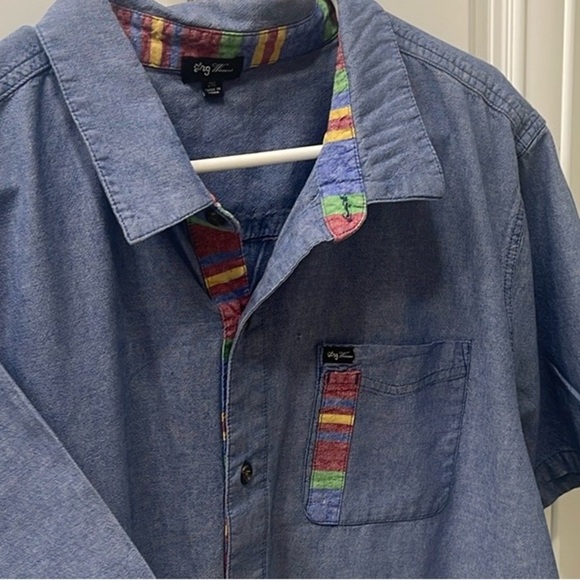 LRG Free Bricks woven blue button up casual shirt size 2XL short sleeve XXL - Picture 9 of 9